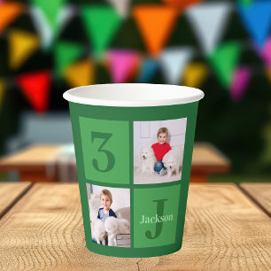 Green Birthday Photo Collage Personalised Party Paper Cups