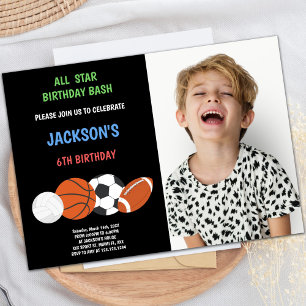 Green Birthday Sports Invitations with photo