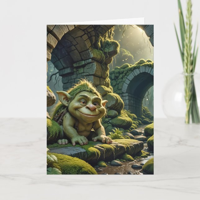 Green Birthday Troll Under a Bridge Card (Front)