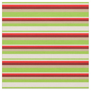 Green, Bisque, Red, Maroon & Tan Stripes Fabric