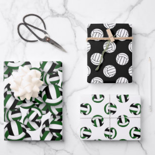 green black 3 pc coordinating volleyball patterns wrapping paper sheet