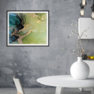 Green Black Abstract Alcohol Ink Poster