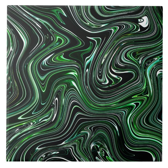 Green & Black Abstract Marble Ceramic Tile (Front)
