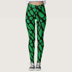 Green Black Abstract Organic Web Pattern Leggings