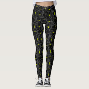 Green Black Abstract Pattern Leggings