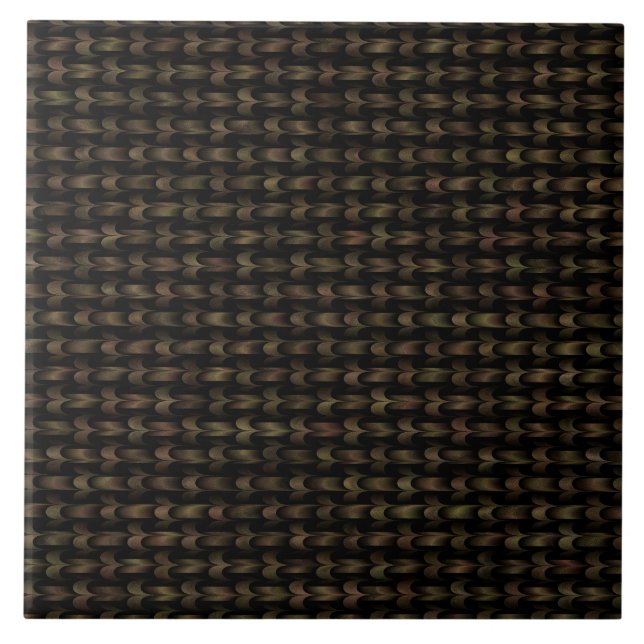 Green Black Abstract Weave Pattern Ceramic Tile (Front)