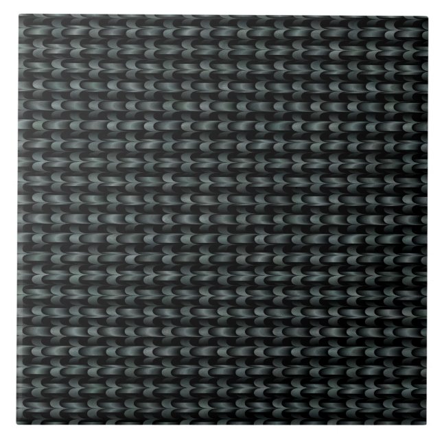Green Black Abstract Weave Pattern Ceramic Tile (Front)