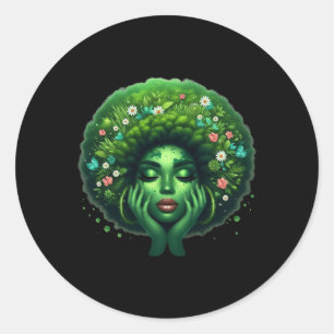 Green Black Afro Mother Earth Day Gaia Save Our Pl Classic Round Sticker