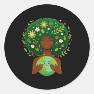 Green Black Afro Mother Earth Day Gaia Save Our Pl Classic Round Sticker