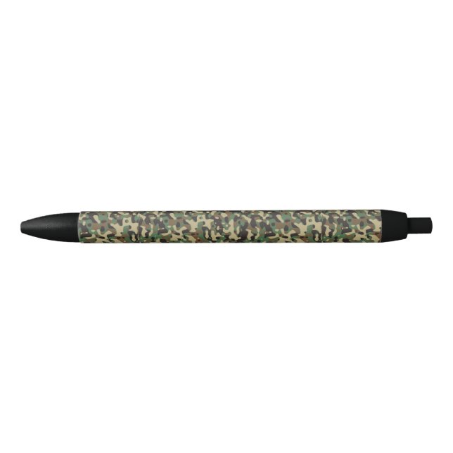 Green, black and brown camouflage pattern black ink pen (Front)