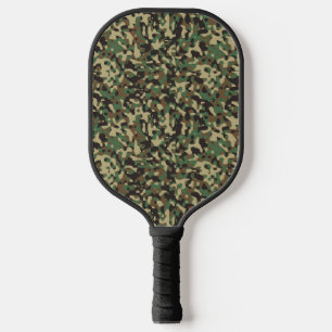 Green, black and brown camouflage pattern pickleball paddle