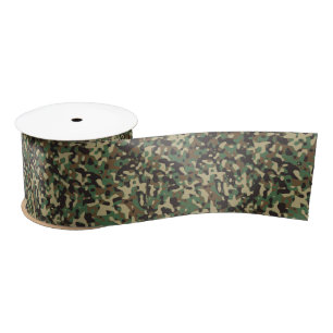Green, black and brown camouflage pattern satin ribbon