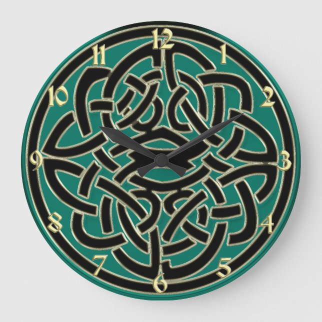 Green Black and Gold Celtic Knot Wall Clock (Front)