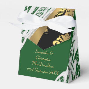 Green black and gold damask white lace wedding favour box
