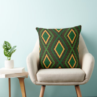 Green Black And Gold Geometric Boho Tribal-Style Cushion