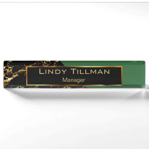 Green, Black and Gold Marble Nameplate