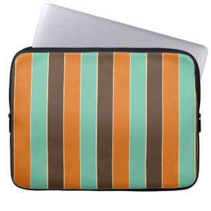 Green, black and orange stripes pattern laptop sleeve