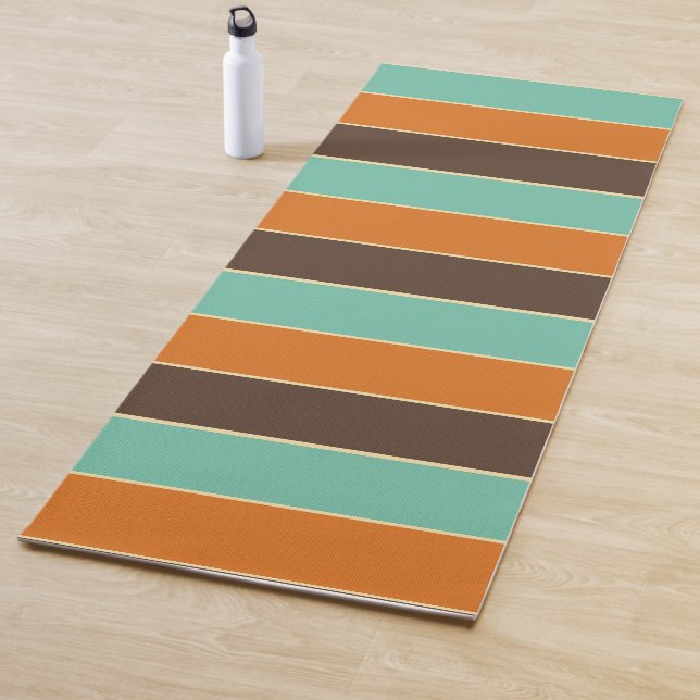 Green, black and orange stripes pattern yoga mat (In Situ)