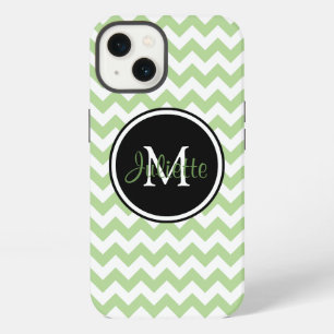 Green Black and White Monogrammed Chevron iPhone Case