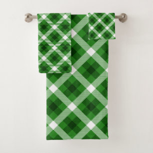 Green, black and white plaid pattern bath towel set