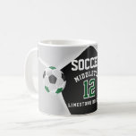 Green, Black and White ⚽ Soccer Sport Coffee Mug<br><div class="desc">Soccer ⚽ Coffee Mug ready for you to personalise. A great gift for your coach or soccer player. ✔Note: Not all template areas need changed. 📌If you need further customisation, please click the "Click to Customise further" or "Customise or Edit Design" button and use our design tool to resize, rotate,...</div>