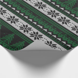 Green Black and White Trees and Snowflakes Wrapping Paper
