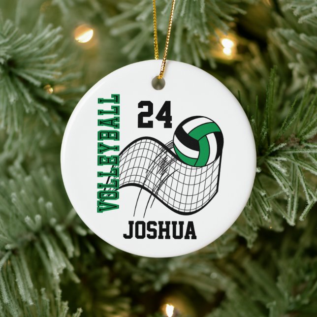 Green, Black and White Volleyball Ceramic Ornament (Tree)