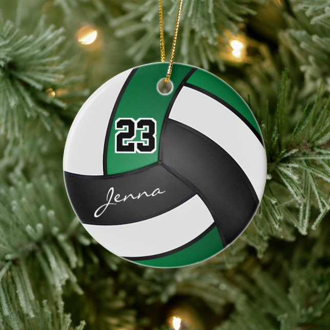Green, Black and White  Volleyball Ceramic Ornament (Tree)