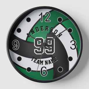 Green, Black and White Volleyball Clock