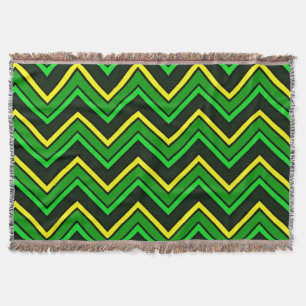 Green, black and yellow chevron zigzag throw blanket