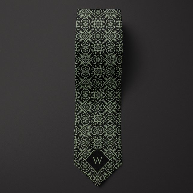 Green & Black Arabesque Monogram Tie (Creator Uploaded)