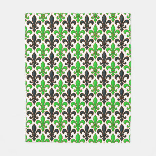 Green Black Baroque Fleur-de-lis Pattern Design Fleece Blanket
