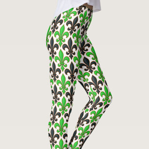 Green Black Baroque Fleur-de-lis Pattern Design Leggings
