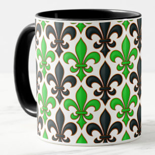 Green Black Baroque Fleur-de-lis Pattern Design Mug