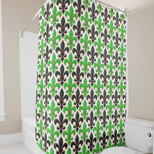 Green Black Baroque Fleur-de-lis Pattern Design Shower Curtain