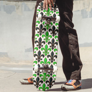 Green Black Baroque Fleur-de-lis Pattern Design Skateboard