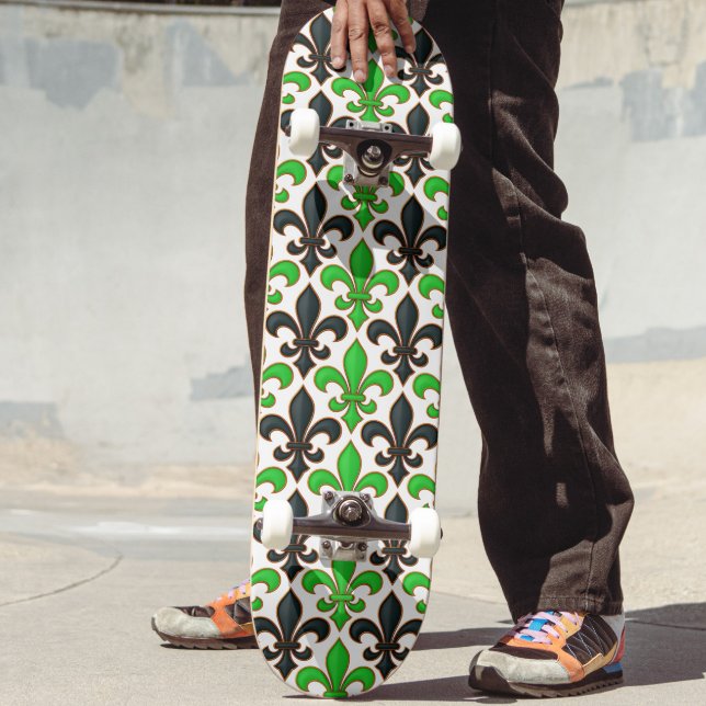 Green Black Baroque Fleur-de-lis Pattern Design  Skateboard (Creator Uploaded)