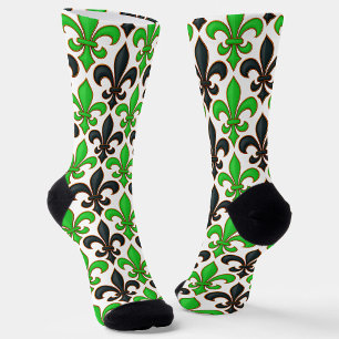 Green Black Baroque Fleur-de-lis Pattern Design  Socks