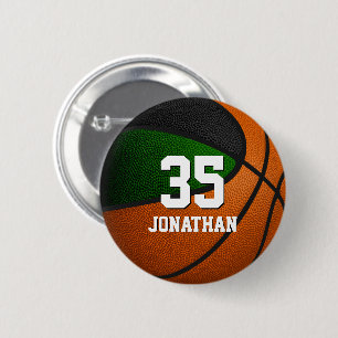 green black basketball player team colours 6 cm round badge