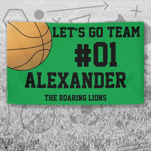 Green Black Basketball Team Spirit Banner (Green and Black Baseball Let's Go Team Banner. Celebrate your high school or college athlete.)