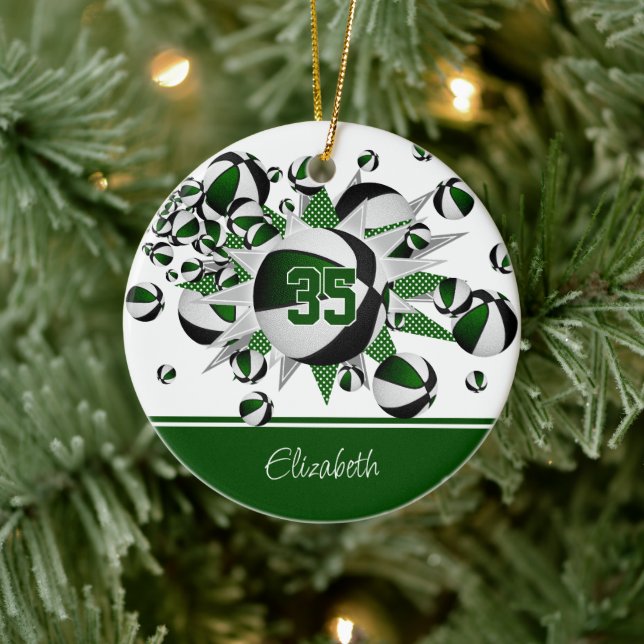 green black basketballs stars personalised  ceramic ornament (Tree)