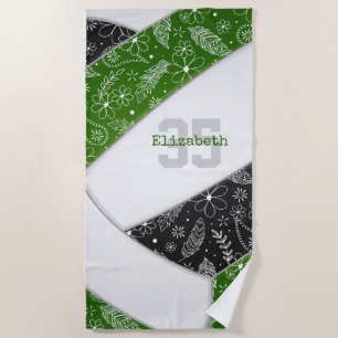 green black boho floral paisley girls volleyball beach towel