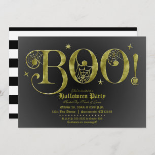 Green Black BOO Elegant Halloween Costume Party Invitation