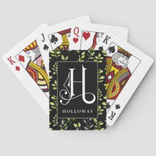 Green Black Botanical  H Monogram, Personalise Bic Playing Cards