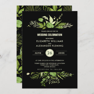 Green Black Botanical Wedding Invitations