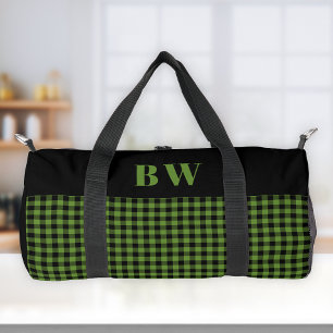 Green Black Buffalo Check Bold Monogram Duffle Bag