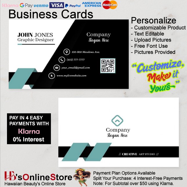 Green & Black Business Cards 9 Pack of 100 (Green Turquoise & Black Business Cards 9 Pack of 100.)