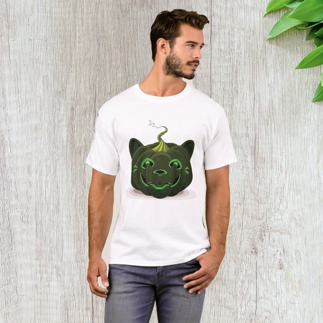 Green Black Cat Pumpkin Halloween T-Shirt (Creator Uploaded)