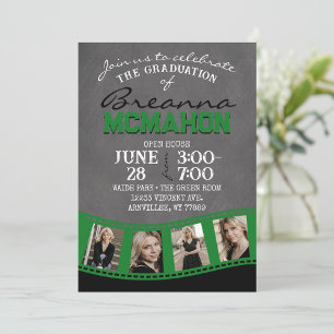 Green & Black Chalkboard Photo Filmstrip Grad Invitation