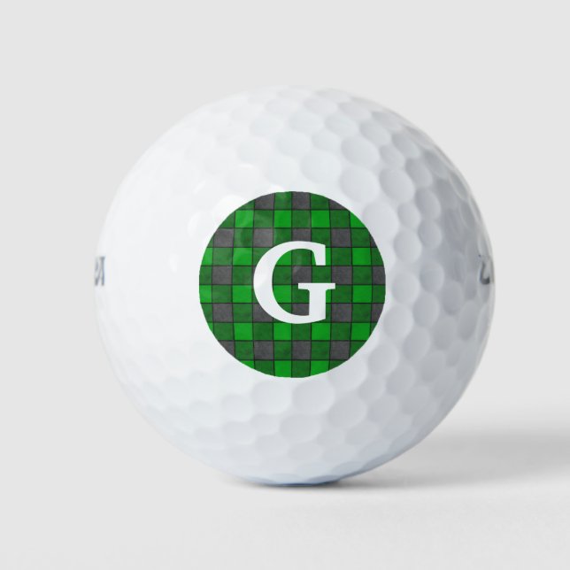 Green Black Check Golf Ball Monogram (Front)